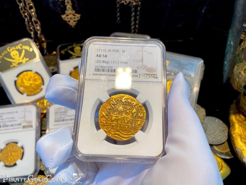PERU 1711 "1715 FLEET SHIPWRECK" 8 ESCUDOS NGC 58 PIRATE GOLD COINS TREASURE COB - Picture 6 of 12