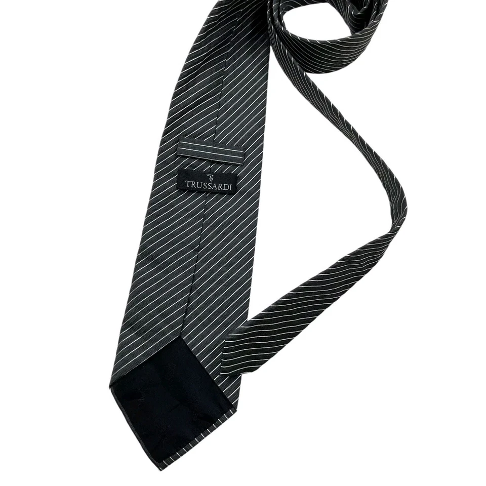 TRUSSARDI Gray Striped Silk LUXURY Tie ITALY - Image 2 of 4