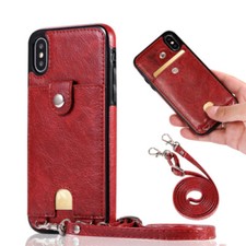 Luxury PU Leather Credit Card Holder Cross-body Phone Case Cover For iPhone 14