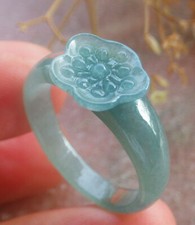 Video Certified Icy Green Natural A JADE Jadeite Flower RING USA. 9    201546 AS