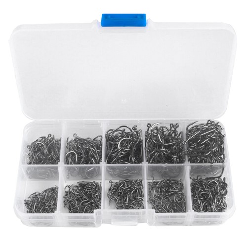 300pcs / scatola ganci di pesce spinato 10 dimensioni pesca argento - Foto 2 di 10