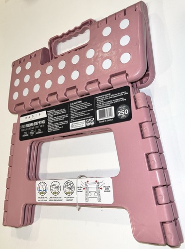Pink Folding 9" Step Stool Lightweight Anti Slip Rubber Pads Easy Care Handle - Picture 17 of 19