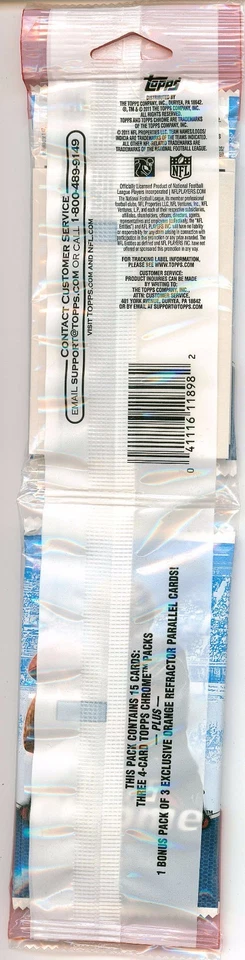2011 Topps Chrome Football - VALUE (Rack) PACK, 3 Packs + 3 Orange Ref's (CAM?) - Image 2 of 2