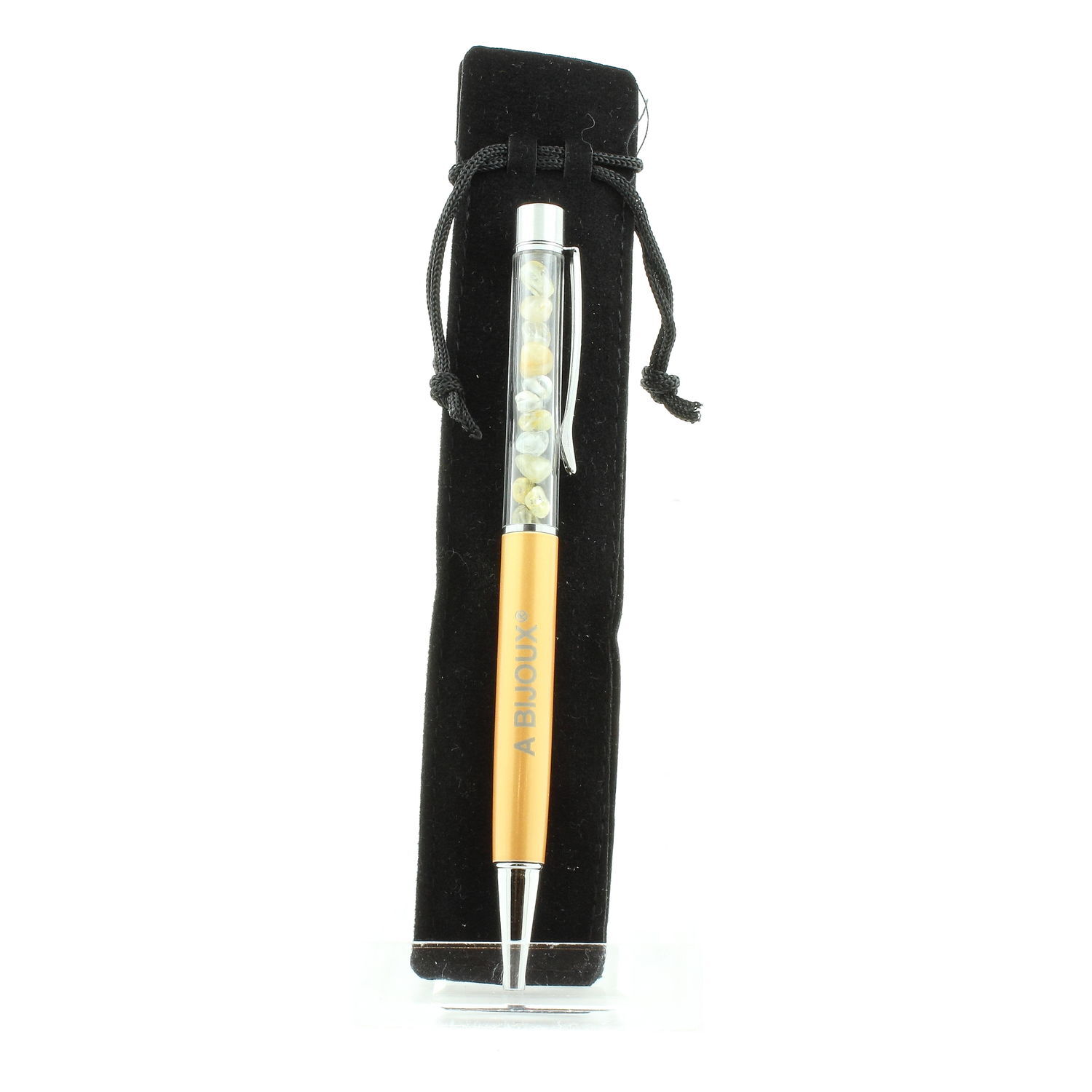 Stylo minéraux Topaze du Brésil jaune naturel pour collectionneur