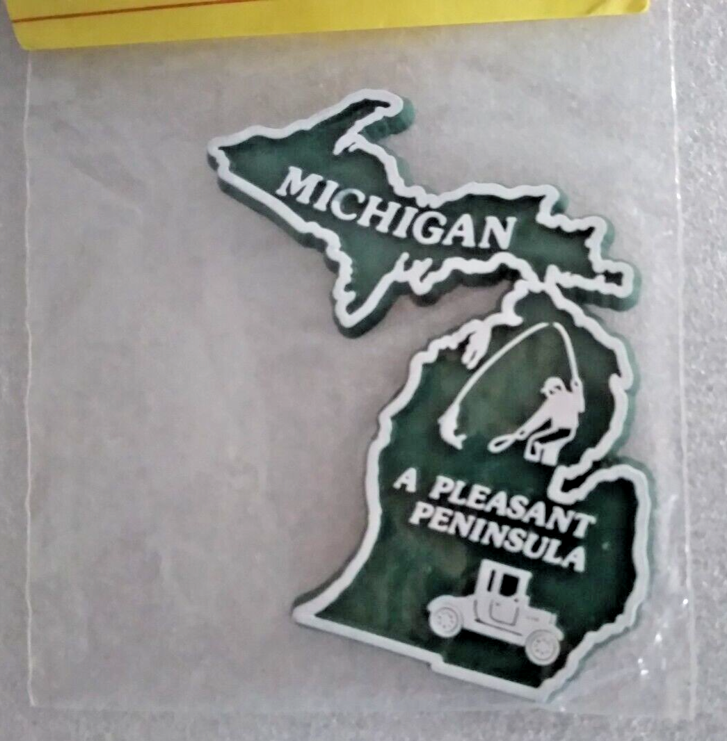 Vtg "MICHIGAN" State Map Rubber Fridge Collectables" made in