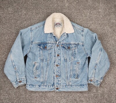 Vtg Levis Jacket Large Denim Sherpa Lined Orange Tab 80s 90s