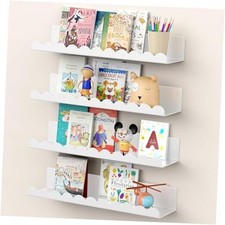 Nursery Book Shelves, 17 Inch Metal Floating Shelves for Wall 4 Pack, White