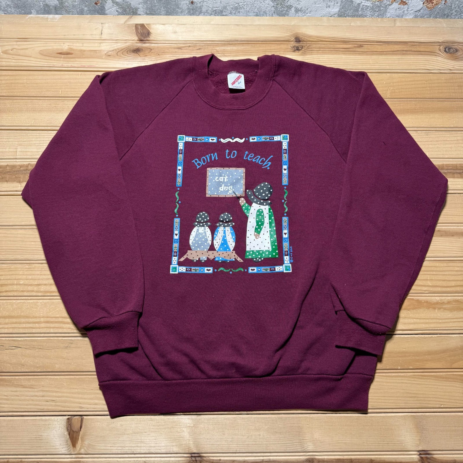 Vintage 80s Teacher Student Born To Teach Crewneck Pullover Sweatshirt USA Large