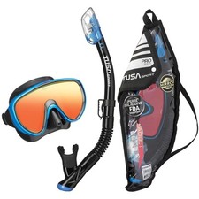 TUSA UC1625MQB Snorkeling Set Black Fishtail Blue Mirrored Lens Silicone Mask