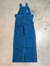 NOS Carhartt R07 DST Carpenter Mens 32x34 Blue Prewashed Denim Bibs USA Union