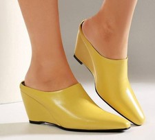 Womens Wedge Heels Slip On Slippers Faux Leather Casual Slides Party Club Mules