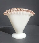 Vintage Fenton Rose Crest Ruffled Top Glass Small Fan Vase