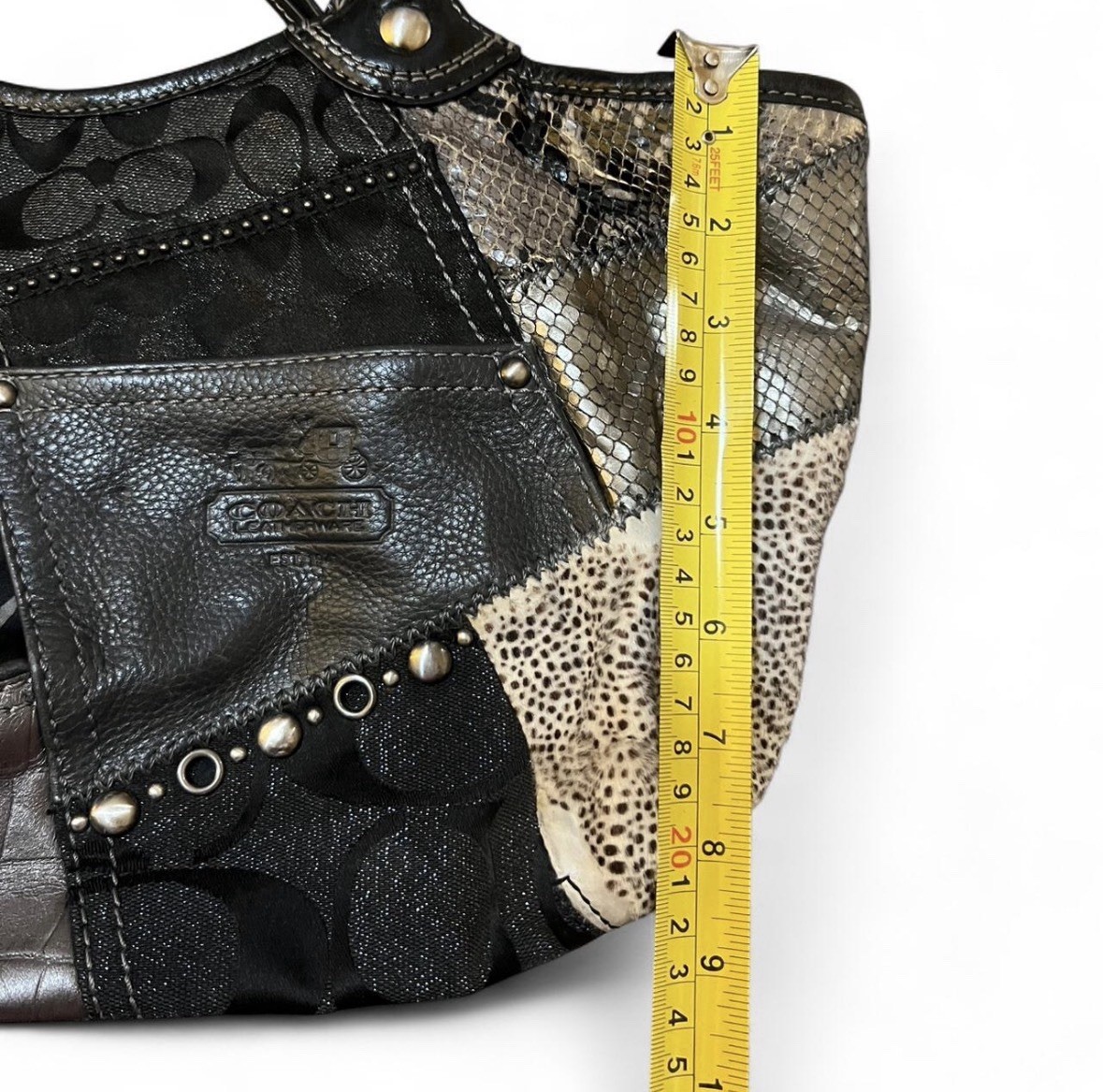 Coach Patchwork Metallic Black Gray Silver Large … - image 6