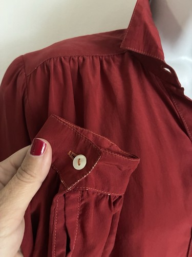 Vintage Carole Little for Saint-Tropez West 100% Seide Burnt Orange Rost Top Bluse M