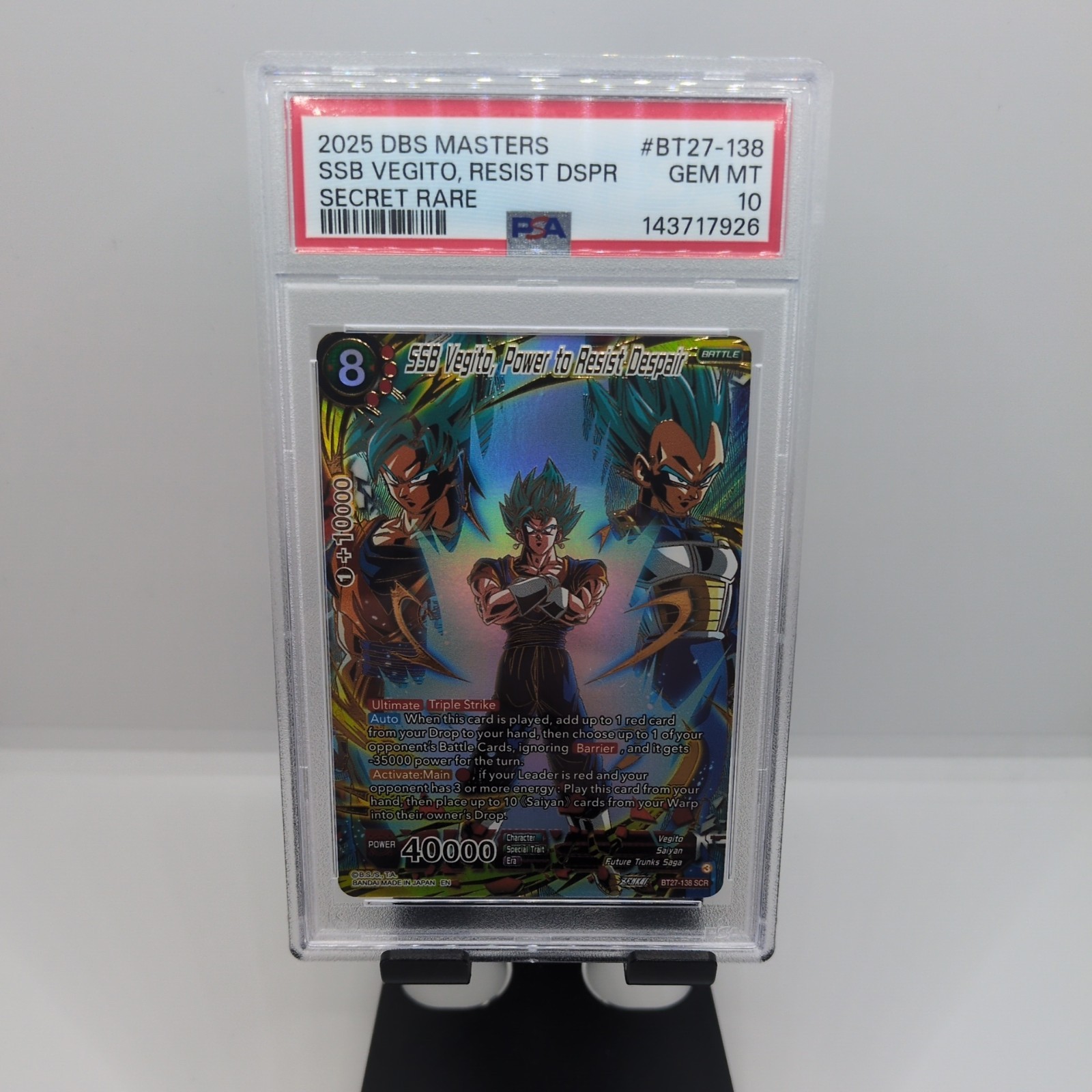 PSA 10 SSB Vegito, Power to Resist Despair - History of Z (BT27) Secret Rare