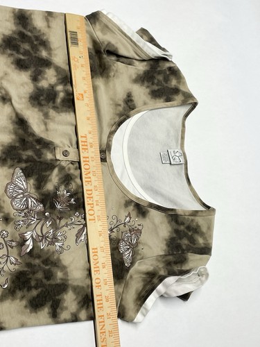 Brown Tie Dye Layered Butterfly Rhinestone Y2K Top Size 18/20 Retro Boho Hippie - Picture 21 of 24