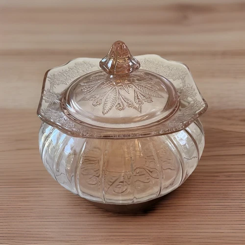 Jeannette Pink Adam Depression Glass Candy Dish Lid Vanity Jar Covered Lidded