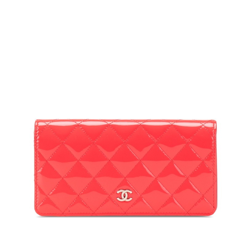 CHANEL Coco Mark Chain Wallet Bag in Red Pink Patent Leather