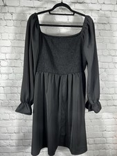 Shein Curve Little Black Gathered Lightweight Long Sleeve Dress Size 2XL