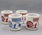 (4) VINTAGE Hazel Atlas Ranger Joe Ranch Mugs - 1950s Milk Glass Western Promo