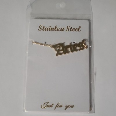 Aries Stainless Steel Gold Pendant Necklace Alphabet Cable Chain