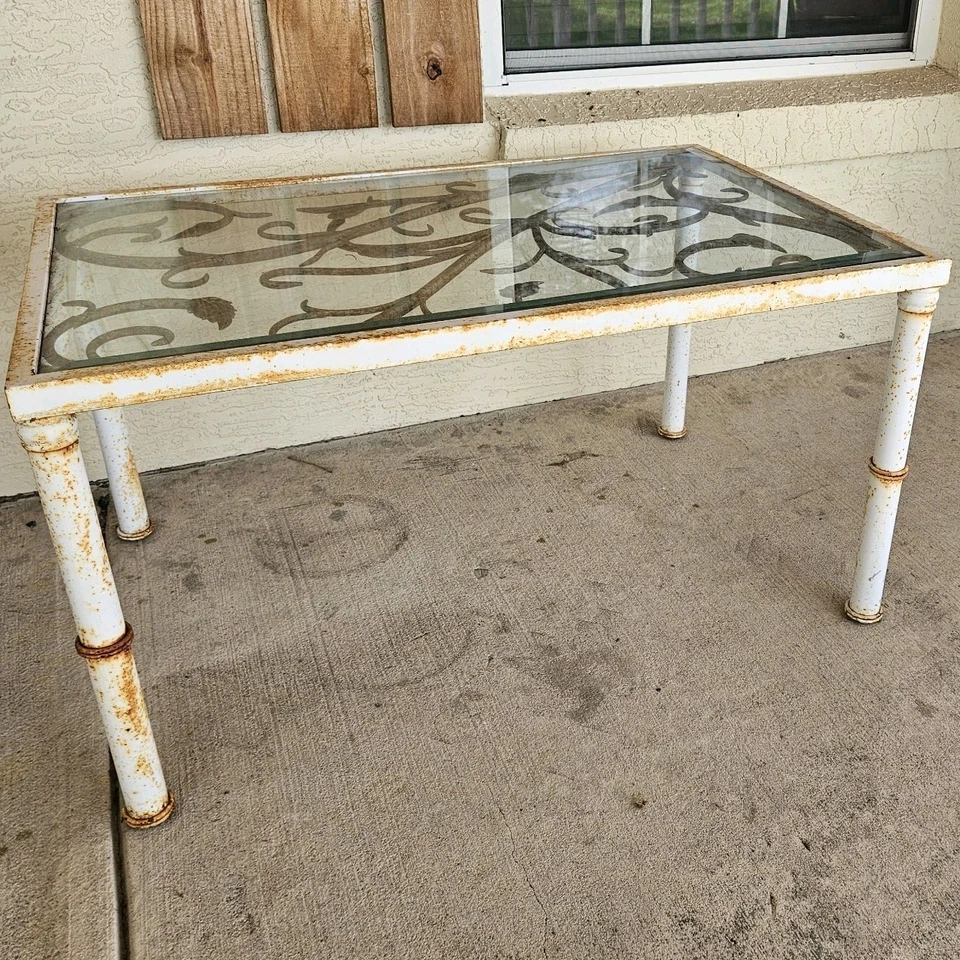 Mesa de centro de hierro con tapa de vidrio biselado casa de campo francesa vintage  Foto 4 de 4