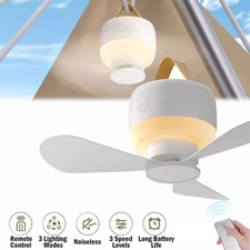 Portable 3 Speed Ceiling LED Fan Rechargeable Battery Powered Outdoor Camping