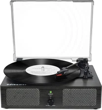 Vinyl Record Player Wireless Turntable with Built-In Speakers and USB Belt-Drive