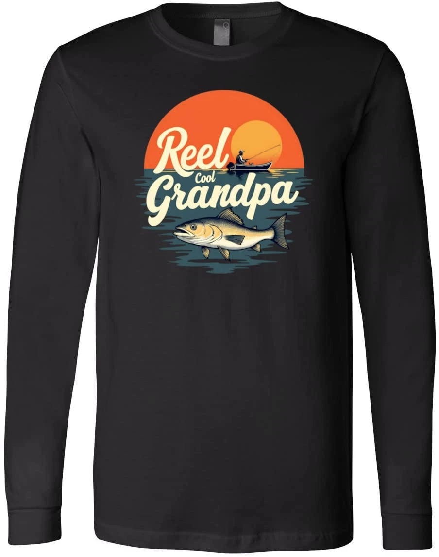 Reel Cool Grandpa Fishing Gift - Retro Sunset Outdoors Design T-Shirt