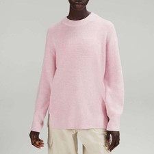 Lululemon Merino Wool-Blend Ribbed Crewneck Sweater Heathered Pink Peony 8