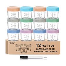 DRKIO 12 Pack Glass Baby Food Storage Containers - 4 Oz Baby Food J... Fast Ship