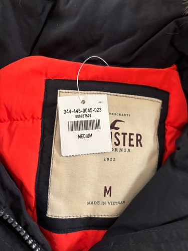 Hollister Puffer Jacket Sherpa Lined Hooded Winter Coat Navy Blue Size M - Picture 2 of 6