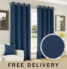 100%Blackout Chester Herringbone Lined Eyelet Ready Made Curtains 3 Colours