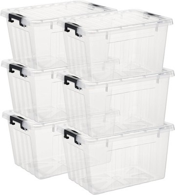 Lidded Storage Bin Stackable Plastic Storage Box W/ Snap Lock Lid Clear 18 Quart
