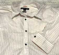 Michael Kors Mens Shirt XXL Striped LongSleeve Cotton ButtonUp White Red Stripes