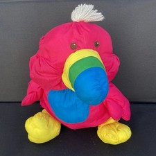 Vintage Fisher-Price Puffalump Parrot Plush Rainbow Beak Pink 1980s