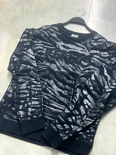 KENZO Paris Men's Crew Neck Pullover Sweatshirt Animal Print Logo Black Gray L