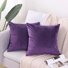 2 Pack Velvet Throw Pillow Covers 18x18 Inch Soft Couch Sofa Decor Purple