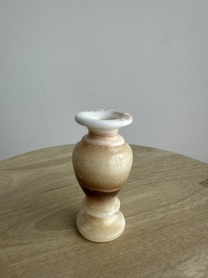 VINTAGE 4  EGYPTIAN BUD VASE CANDLE HOLDWE ALABASTER ONYX STONE CARVED MARBLE