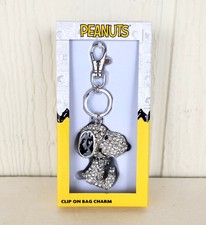 New Peanuts Snoopy Crystal Rhinestone Bling Clip On Bag Charm  Key Ring 3D NIB