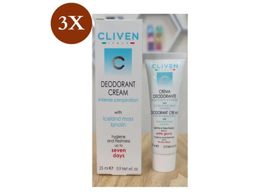  FREE SHIPPING 3 X Cliven 7 Days Deodorant Cream for Intense Perspiration, 25 ml