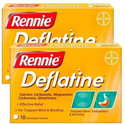 2- Pack Rennie Deflatine Trapped Wind & Bloatedness Relief-sugar free 18 tablet