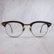 Vintage Shuron USA Browline Eyeglasses Woodgrain Gold Tone 48-22 Clubmaster