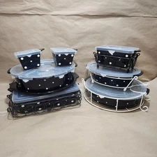 Temptations by Tara Polka Dot Black & White Casserole Serving Relish Dishes