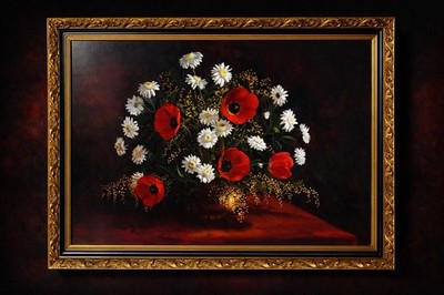 Large Vintage Floral  Still Life Framed Art   Ornate Gold Frame 45.5 x 36