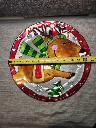 Weihnachten Rentier Urlaub Glas Dekorative Verschmolzene Platte 13" Runde Kunst - Bild 6 von 6