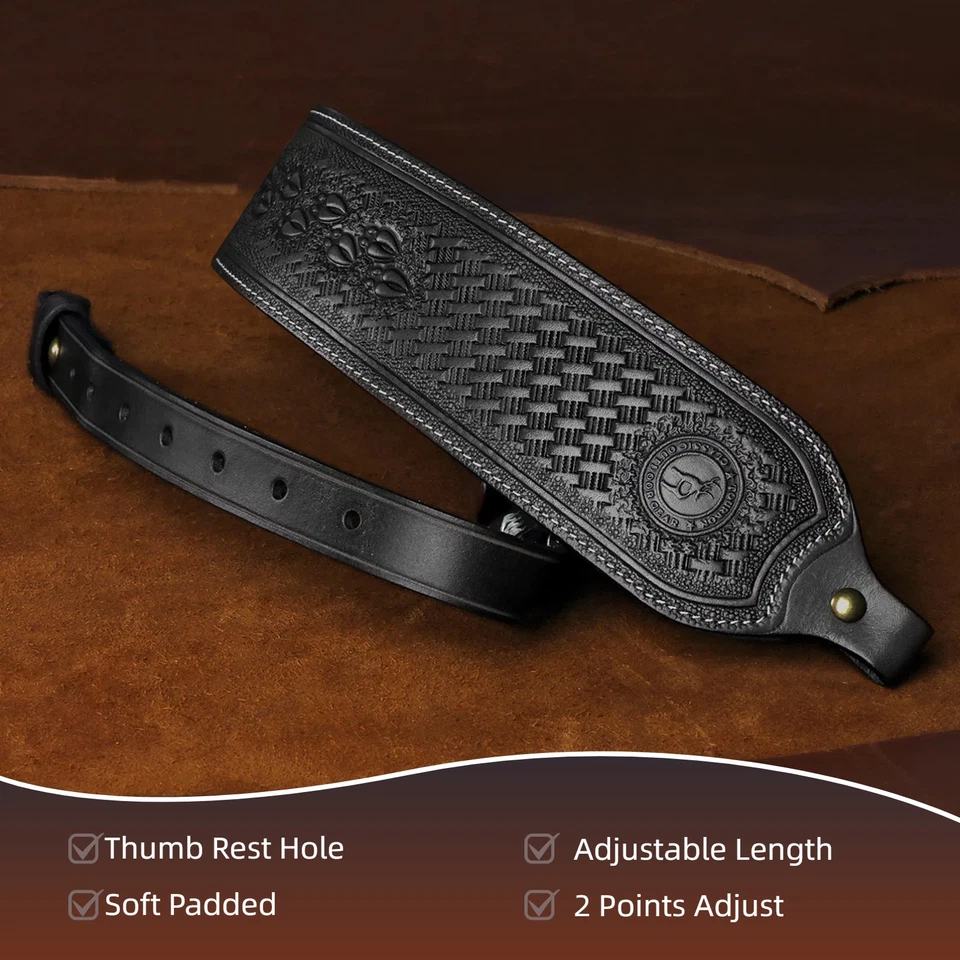 Tourbon Retro Black Leather Rifle Sling Gun Carry Strap Shooting Rest Adjustable - Image 2 of 4