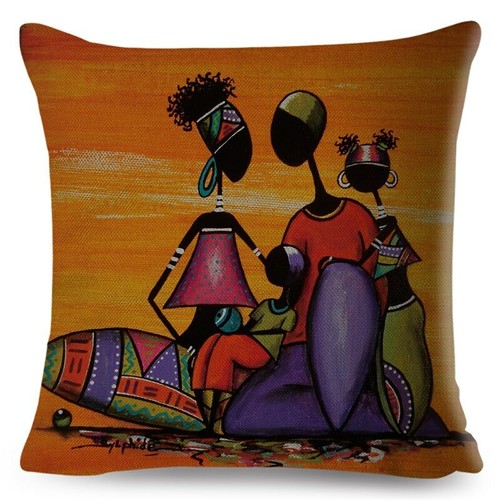 Orange Abstract Painting Africa life Collection African Woman Home Decor Pillow - Picture 15 of 38