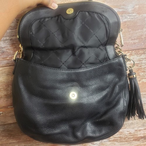 Michael Kors Bedford Tassel Black Pebbled Leather Shoulder Bag Purse - Picture 3 of 8