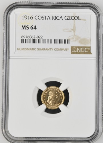 COSTA RICA (struck at Philadelphia Mint) Gold 2 Colones 1916 NGC MS 64 KM-139 - Picture 3 of 5